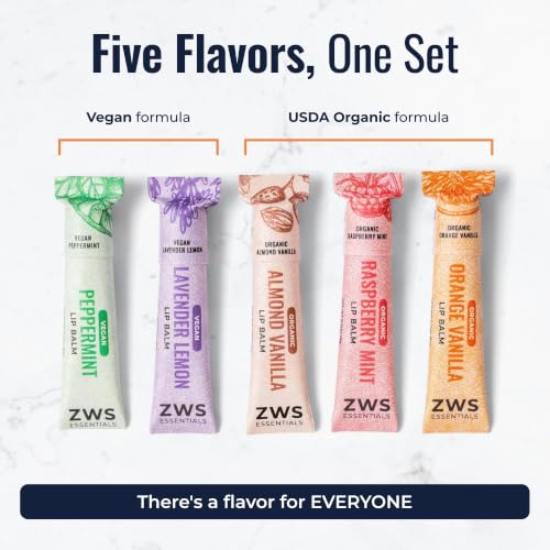 Natural Lip Balm Set - Organic Vegan Flavors with Shea & Cocoa Butter