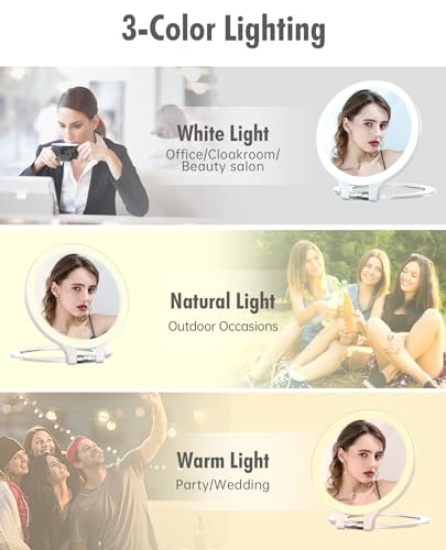 FASCINATE 6.5'' White Travel Magnifying Mirror with Light, 30X Dual-Sided & Rechargeable