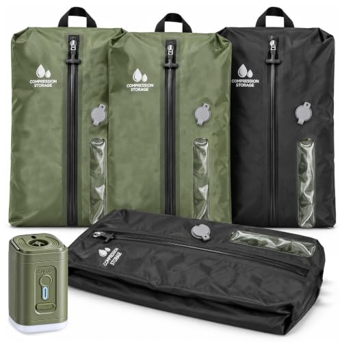 4PCS Travel Vacuum Packing Cubes Kit with Electric Pump - Space Saver Carry-On Organizer - Black and Green