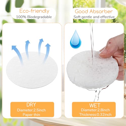 SHENLIU 300pcs Compressed Facial Sponges, White Disposable Round Soft Face Exfoliating Pads for Washing Face Cleansing Exfoliating Esthetician Makeup Removal Travel