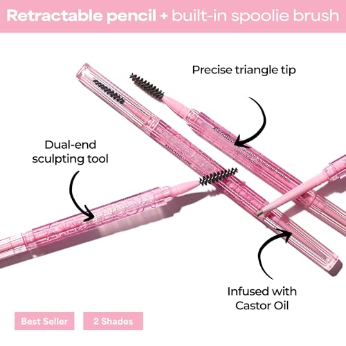 MCoBeauty - XtendBrows Shape & Sculpt Brow Pencil - Medium To Dark - Natural Look Eyebrow Filler Pen with Triangle Tip & Spoolie - Long-Wearing Cream Brow Definer for Fuller Natural Brows