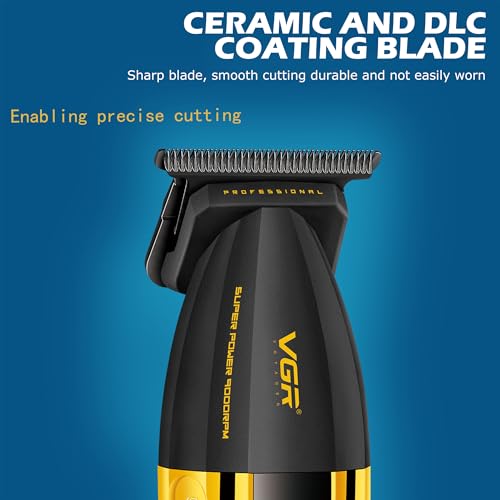 VGR 285T Small Hair Trimmer for Men, 9000RPM Professional Beard Trimmer for Men, Zero Gapped Ceramic & DLC T Blade Clippers for Hair Cutting, Cordless Hair Clippers Barber Kit with LED Display