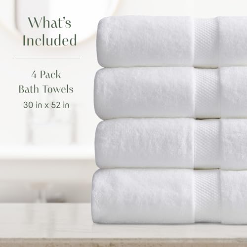 Bright White 4-Pack Cotton Hotel-Quality Bath Towels - 30x52 Inches