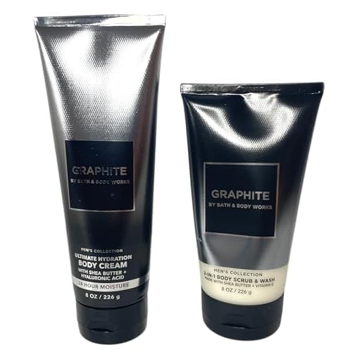 Bath and Body Works Men's Graphite Ultimate Hydration Body Cream and Body Scrub Set of 2