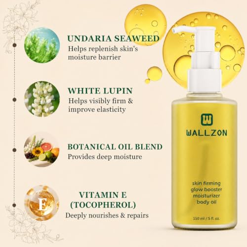 WALLZON Undaria Seaweed Body Oil 5oz - Hydrating Firming Moisturizer for Women