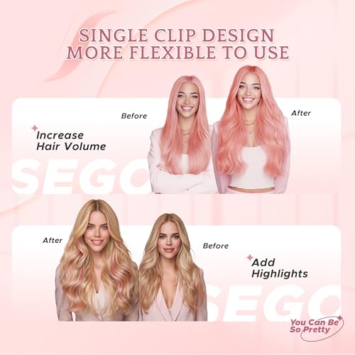 SEGO Pink Clip-In Hair Extensions 10 Inch Real Human Hair Highlight Highlights