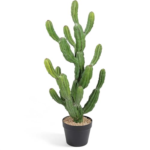 32 Inch Artificial Cactus Tall Fake Cacti with Planter for Indoor Outdoor Decor - Faux Saguaro Plant