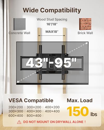 monTEK Full Motion TV Wall Mount 43-95 Inch Supports OLED, QLED, LED TVs