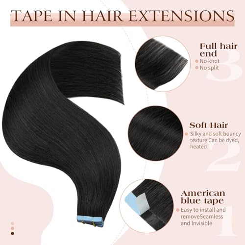 Invisible Tape-In Hair Extensions 18 Inch Straight Human Hair Black
