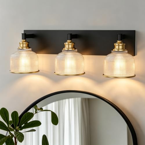 Black and Gold 3-Light Bathroom Vanity Light Fixture - Modern Minimalist Design