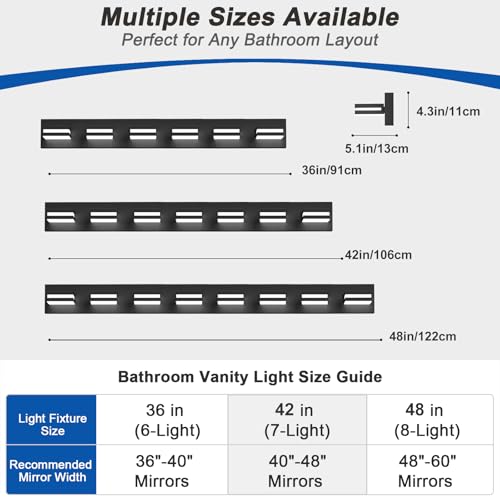 IZORRO 6-Light Matte Black Floating LED Vanity Lights, 6000K Dimmable, 36in (No Assembly) – Over Mirror, 360° Rotatable
