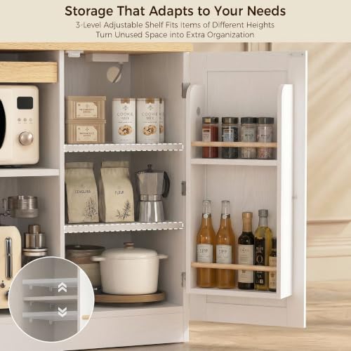 IRONCK White Bakers Rack with Pull-Out Shelf and Power Outlet - Kitchen Storage