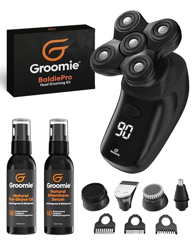 Electric Head Shaver Kit with Pre-Shave Oil & Aftershave Serum - BaldiePro