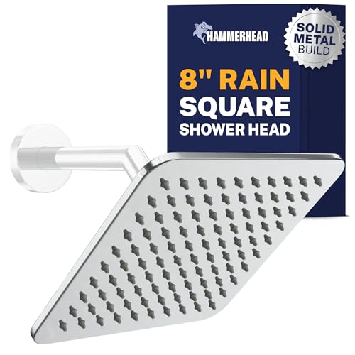 HammerHead Showers Chrome 8 Inch Square Rainfall Shower Head - High Flow, Solid Metal, Easy Install
