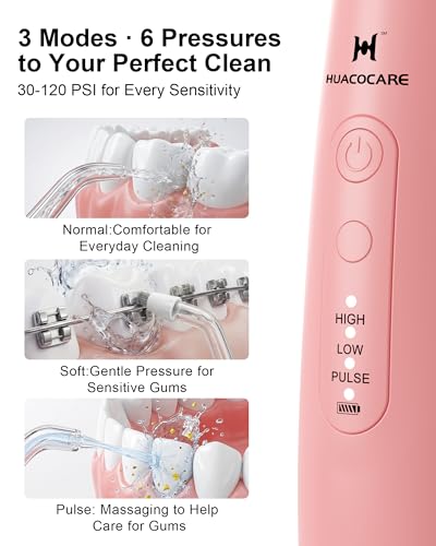 Cordless Water Flosser Pink - 3 Modes, 6 Pressure Settings, 220ml Portable Oral Irrigator