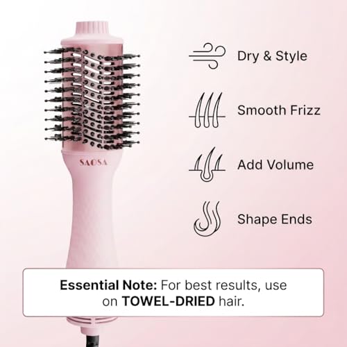 Professional 4-in-1 Titanium Ionic Hair Dryer Brush Volumizer for Medium to Long Hair - Pink