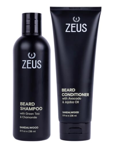 ZEUS Beard Wash Set for Men with Sandalwood Scent – Shampoo & Conditioner for Healthy, Fuller Beard