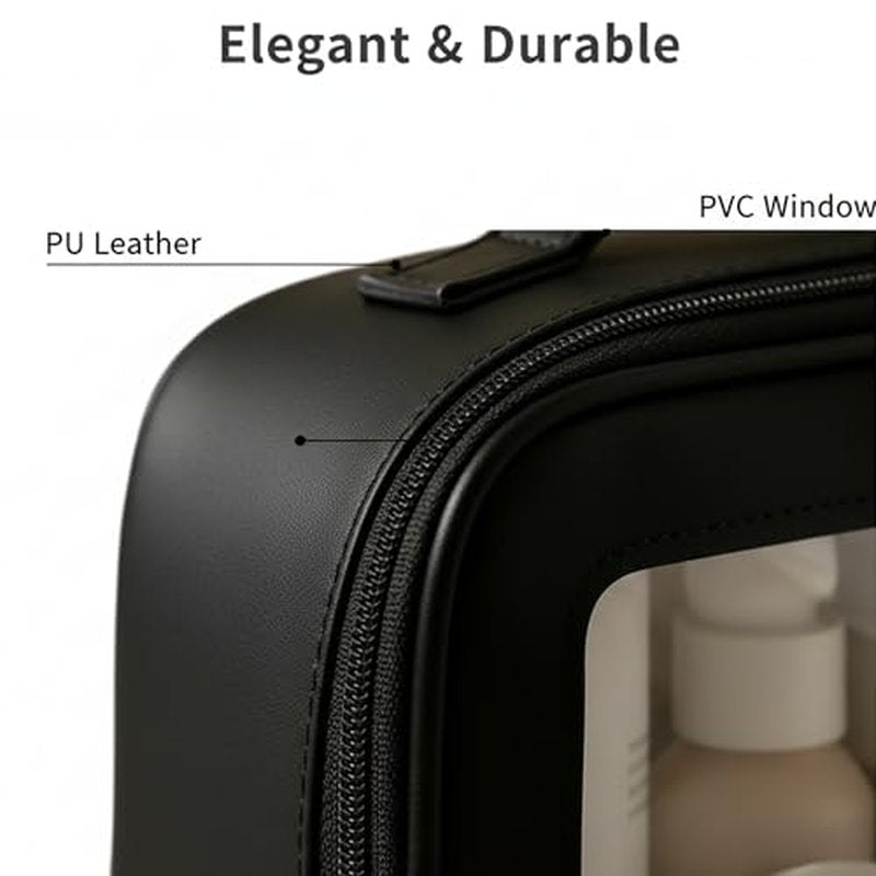 2 Complete Sets of 3-Size Makeup Bags | Premium Transparent & Waterproof Cosmetic Organizer Storage Bag | Travel Toiletry & Skincare Storage Set (Black, L+M+S+MakeupBrushes)