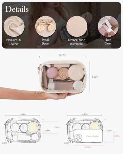 Mini Clear Makeup Bag with Beige Compact Travel Organizer - Pocmimut