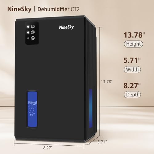 NineSky Black Dehumidifier for Home & Basement, 1000 sq.ft, 95oz Water Tank, Quiet with 7-Color Night Light