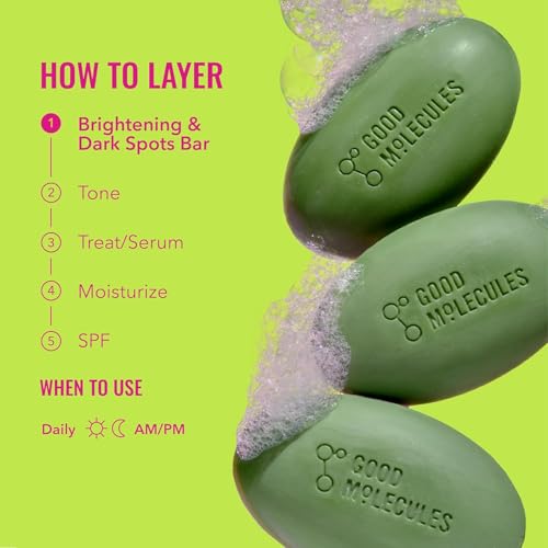 Good Molecules Brightening & Dark Spots Bar Pack 6 ? 85 g / 3 oz Each | Soap Free Face & Body Cleansing Bar with Tranexamic Acid, Kojic Acid & Niacinamide