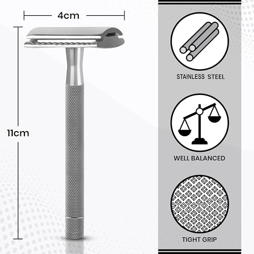 Safety Razor for Men & Women with 10 Double Edge Safety Razor Blades Reusable Double Edge Razor Single Blade Razors for Women & Men Kit Gift Metal Razors Stainless