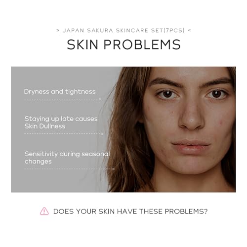 Skin Care Set JAPAN SAKURA Beauty Gift Sets Skin Care Kit with Cleanser, Toner, Lotion, Serum, Eye Cream, Face Cream, Make up Primer Travel Kit for Women Wife Mom 7pcs