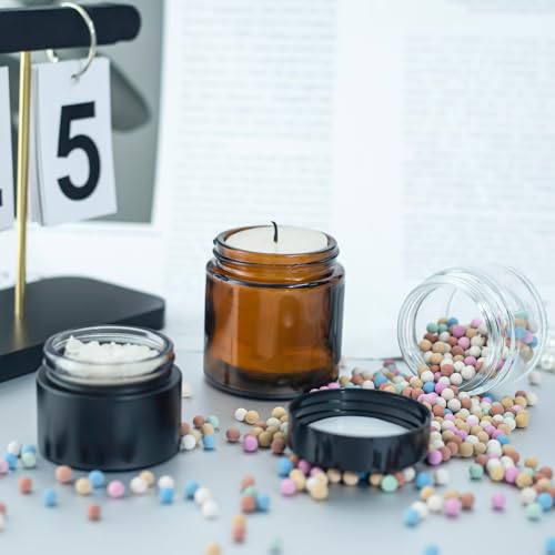 45Pack 2oz Small Glass Jars with Lids, Lotion Container, Cosmetic Containers, Little Travel Jars for Creams with Mini Spoon, Black Label (Matte Black)