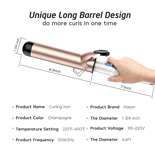 Hoson 1 3/4 Inch Curling Iron with Tourmaline Ceramic Coating & Adjustable Temperature