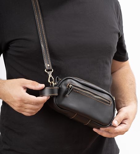 Genuine Leather Men’s Travel Toiletry Bag - Dopp Kit & Crossbody Organizer