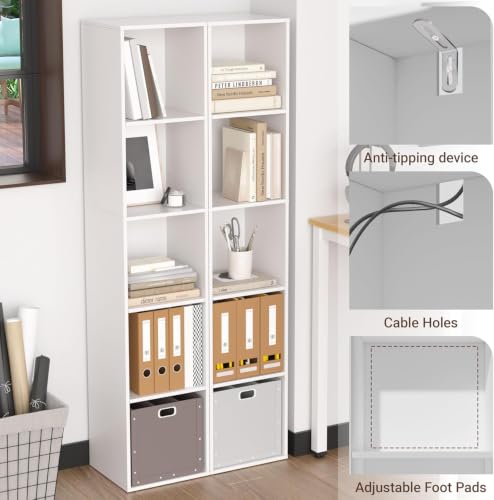 White Cube Bookshelf 5-Cube Storage Organizer Freestanding Home Office & Living Room