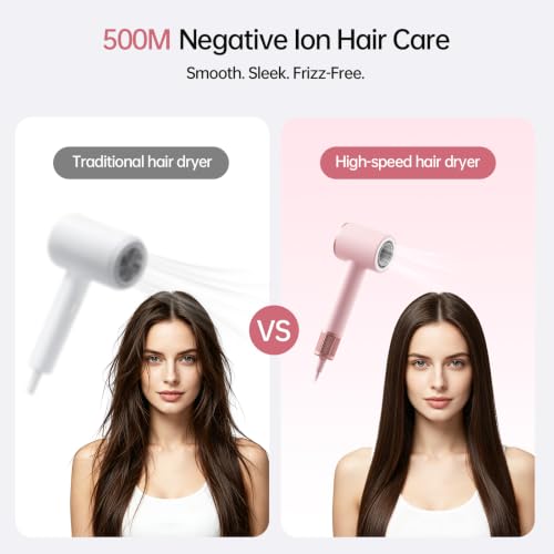 High Speed Ionic Hair Dryer - Pink Cherry Blossom Variation, 160,000 RPM, Magnetic Wall Mount