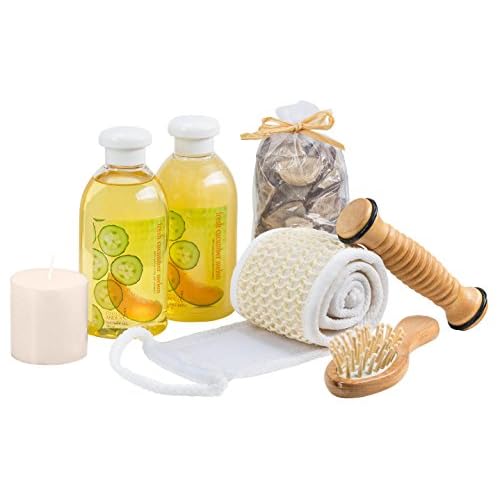 Wooden Massage & Reflexology Kit for Women at-Home Spa Kit for All-Over Body Relaxation & Rejuvenation with Fresh Cucumber Melon Aromatherapy Bath & Body Set Gift ? Mother's Day Gift for Mom