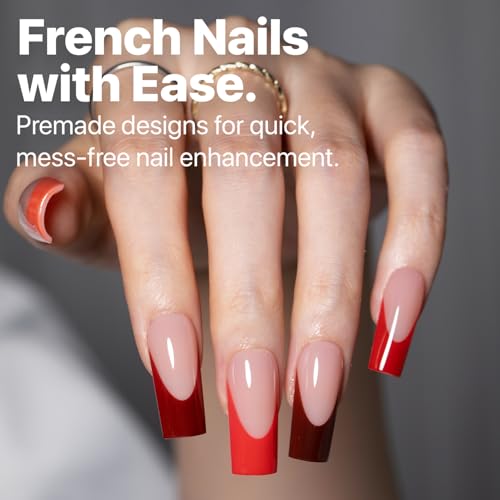 SXC Cosmetics French Tip Press On Nails ? Red Series, Medium Square, X-Pro Tips Starter Kit | 150PCS, 15 Sizes, 5 Styles, Beginner-Friendly