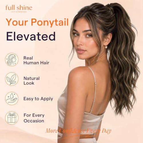 Deep Mocha Brown Balayage Ponytail Extension 12 Inch - Human Hair, Easy Clip-On Style - Full Shine Variation #2/8/2