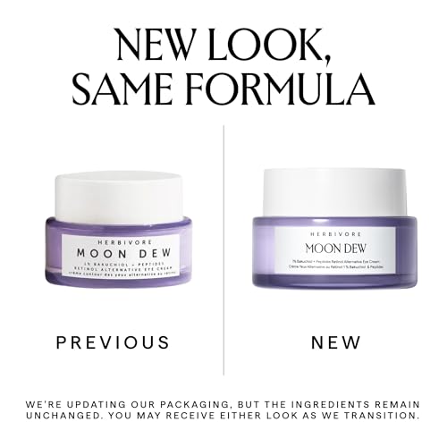 HERBIVORE Moon Dew 1% Bakuchiol + Peptides Retinol Alternative Anti Aging Eye Cream Reduces Fine Lines, Wrinkles & Puffiness, Plant-based, Vegan, Cruelty-free, 15mL / 0.5 oz