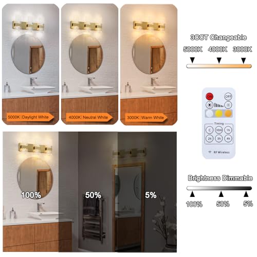 Ditoon Gold 3-Light Bathroom Vanity Light with Dimmable 3CCT LED Fixture, Large