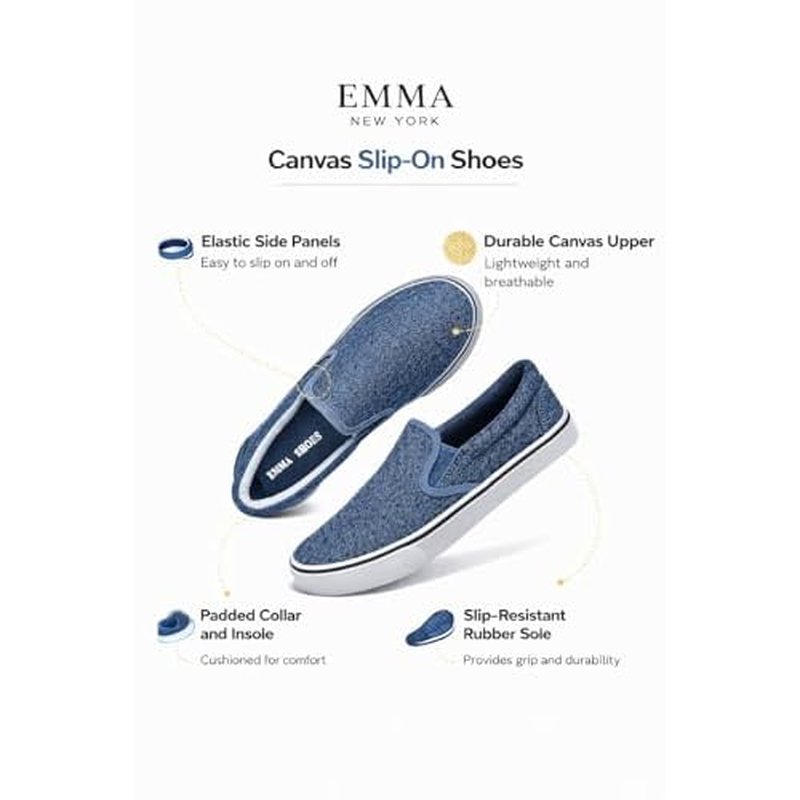 Emma Shoes Low-Top Slip Ons Women's Fashion Sneakers Casual Canvas Sneakers for Women Comfortable Flats Breathable Padded Insole Slip on Sneakers Women Low Slip on Shoes