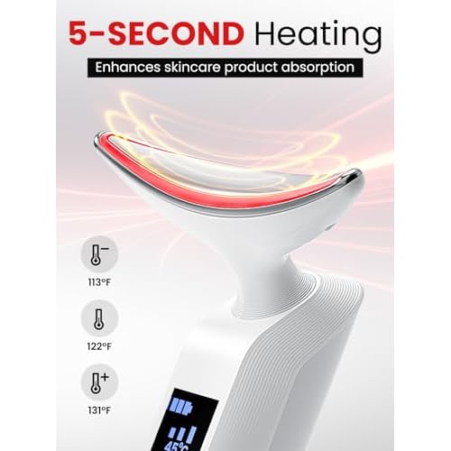 Face Massager Portable Charging Dock, Red Light Therapy for Face and Neck, 3 Heat Settings, Vibrating Face Massage, 9-Color & 30-Day Battery | Home Spa Travel Skincare - White