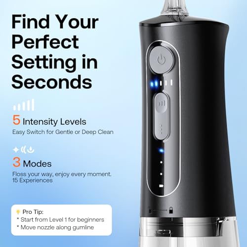 Bitvae 260ml Cordless Water Dental Flosser Black - Oral Irrigator for Teeth, Sensitive & Deep Cleaning