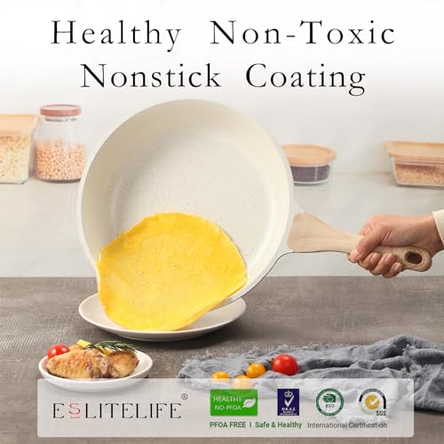 ESLITE LIFE Nonstick Ceramic Frying Pans Skillets Set with Lids,
