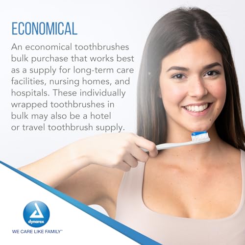 Dynarex Adult Toothbrushes, 144-Count Pack, 30 Tuft – Hospital/Institutional Grade