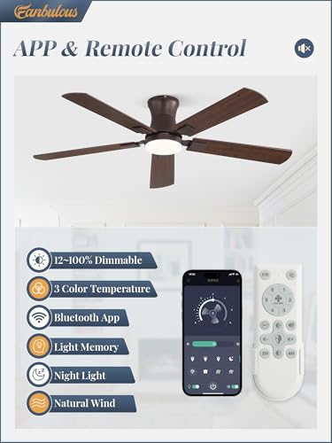 Oil Bronze 52 Inch Ceiling Fan with Light Remote Control & Dimmable Lighting