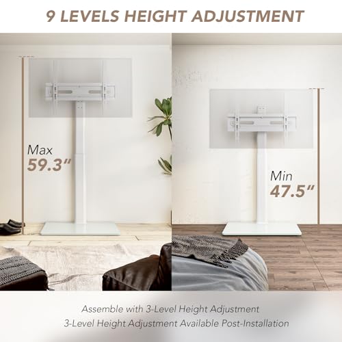 AX WABER White Floor TV Stand with Mount - 70° Swivel, Height Adjustable, Fits 27-65 inch TVs, No Power Outlet