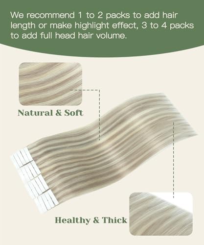 Ash Blonde Tape-In Hair Extensions - 22 Inch, 20 Pieces, 50g - Variation #18P60