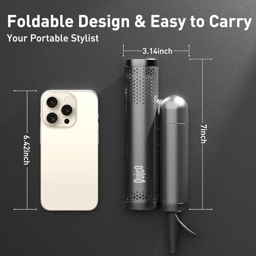 Grey Travel Hair Dryer with Dual Voltage and Fast Drying Brushless Motor