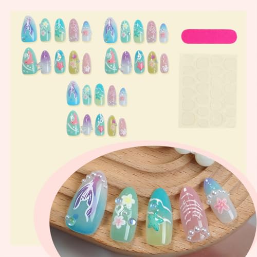 24Pcs Gold Star Press on Nails Medium Almond French Tip Fake Nails with Cloud Gilding Design Nude Pink Full Cover Artificial Glue on Nails Glossy False Nails Cute Stick on Nails for Women DIY Manicure