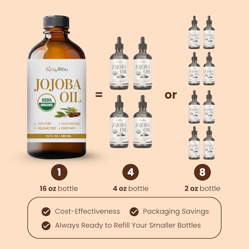 16 Fl Oz Organic Jojoba Oil - Cold Pressed, Unrefined Body & Hair Oil