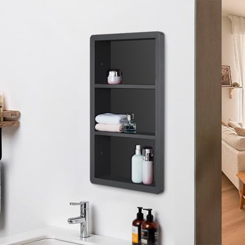 IDYLLOR Matte Black Recessed Medicine Cabinet 14x24 Wall Storage with Shelves