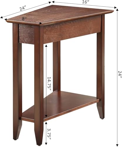 American Heritage Wedge End Table - Narrow Chairside Accent with Storage Shelf - Espresso Finish